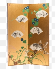 Lawrence U0026 Scott Japanese Ivy Fans Two - Panel Silk Gold Foil Hanging Screen Art png
