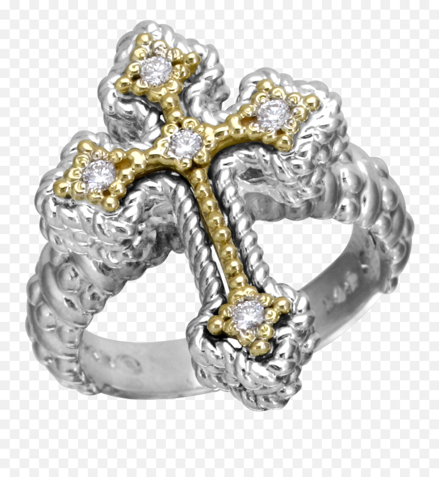 Vahan Sterling Silver And 14k Yellow Gold Cross Ring - 51910105 Engagement Ring Png,Gold Cross Png