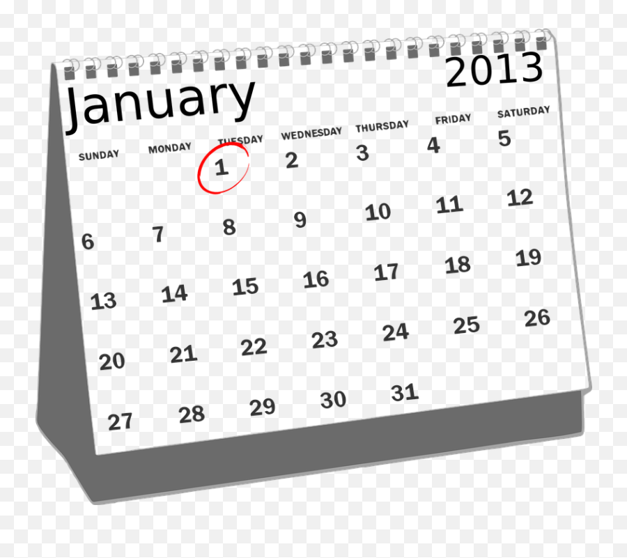 Calendar January Desk - Calendar Clipart Black And White Png,Calendar Clipart Png