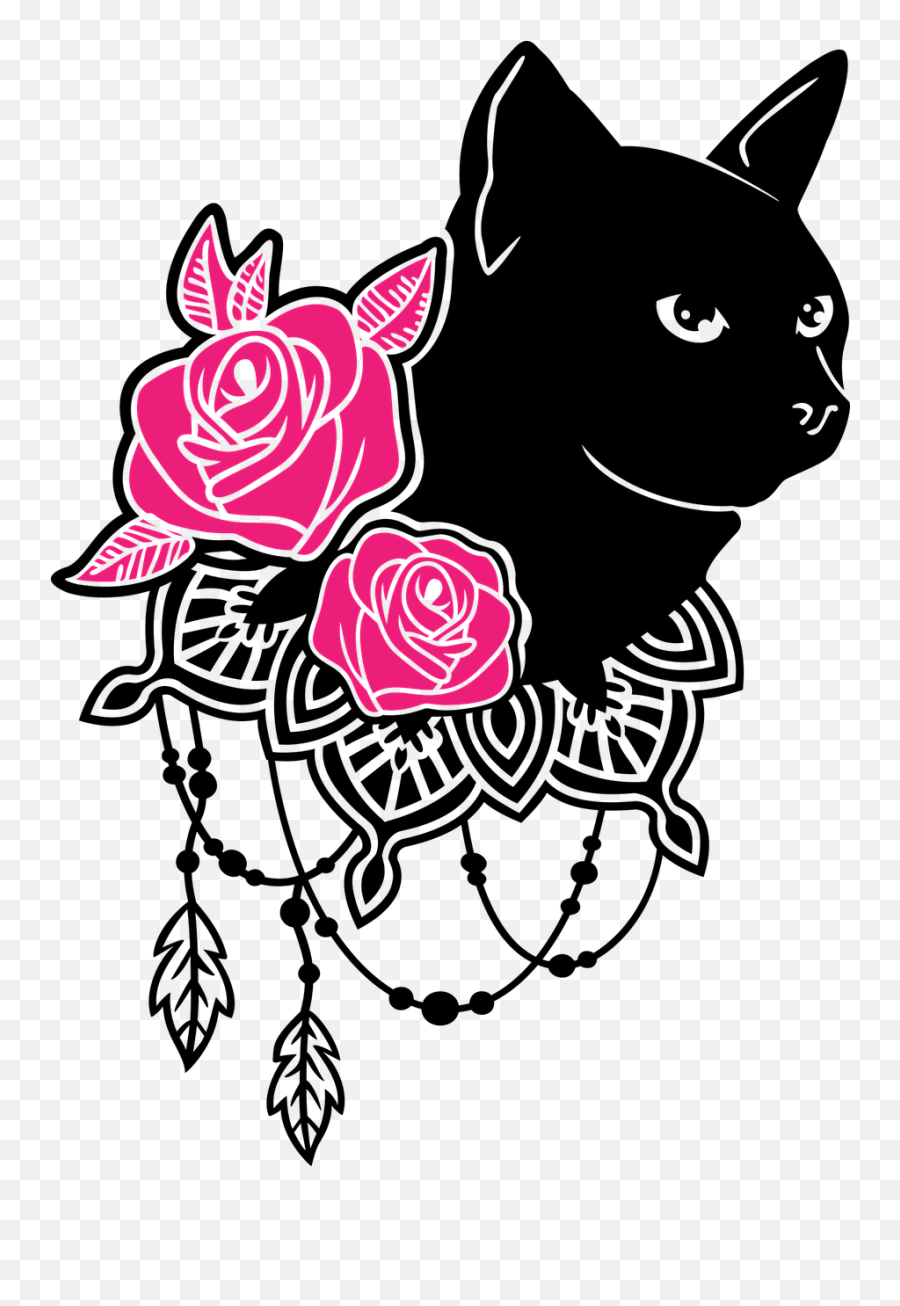 Black Cat Pink Rose Icon - Free Vector Graphic On Pixabay Pink Cat Black Png,Kitty Icon