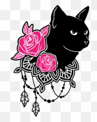 Black Cat Pink Rose Icon - Free vector graphic Pixabay Png