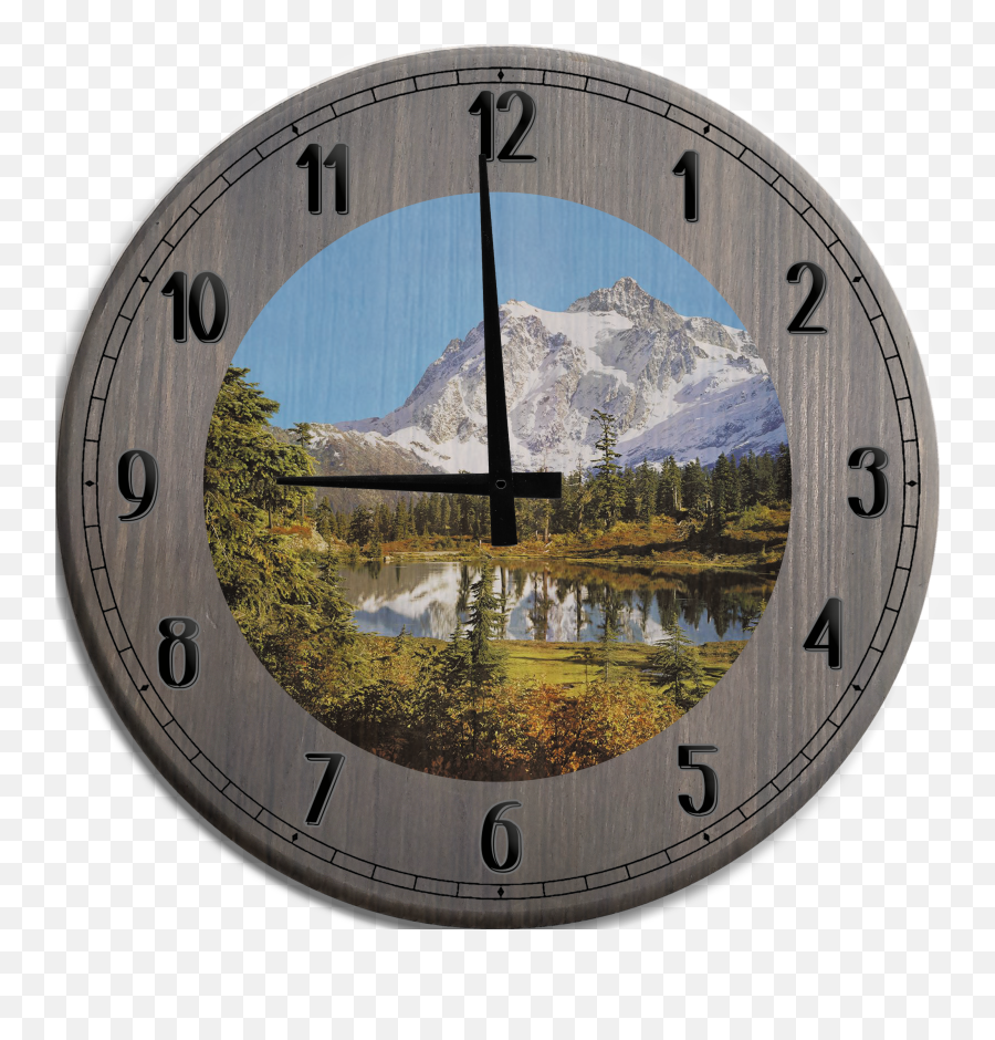 Details About Large Wall Clock Snowy Mountain Overlooking Pine Forest And Calm Lake Bar Sign - Rocky Mountain Wall Mural Png,Snowy Mountain Png