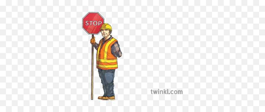Person Holding A Stop Sign Illustration - Twinkl Stop Sign Png,Stop Sign Png