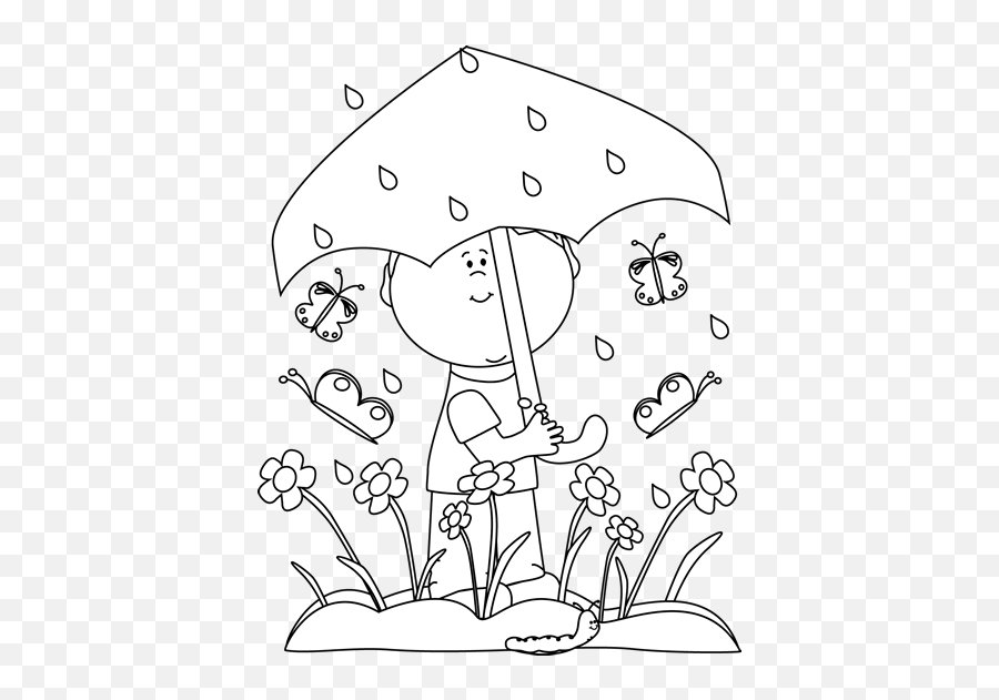 Black And White Boy In Spring Rain Clip Art - Black And Black And White Picture Of Spring Png,Spring Clipart Png
