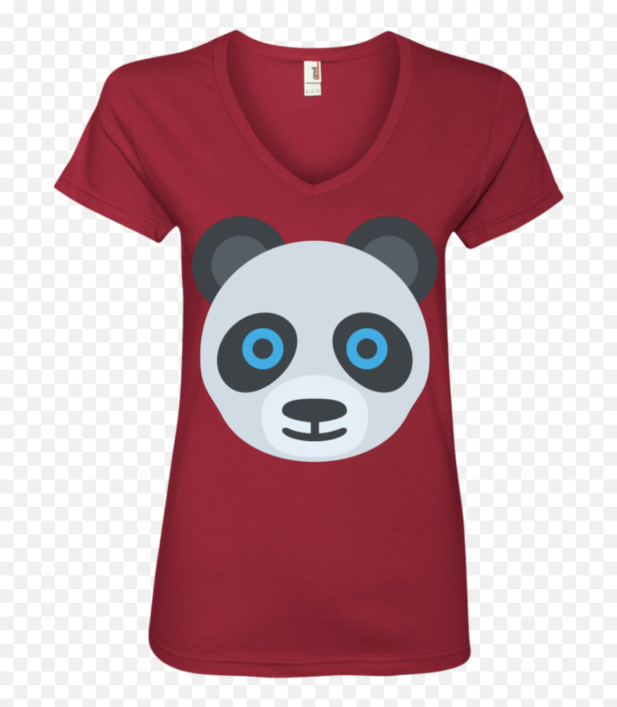 Download Panda Face Emoji Ladiesu0027 V Neck T Shirt - Sudadera Womens Stripe V Neck Tee Png,Panda Face Png