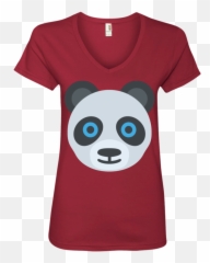 Download Panda Face Emoji Ladiesu0027 V Neck T Shirt - Sudadera Womens Stripe V Neck Tee Png,Panda Face Png