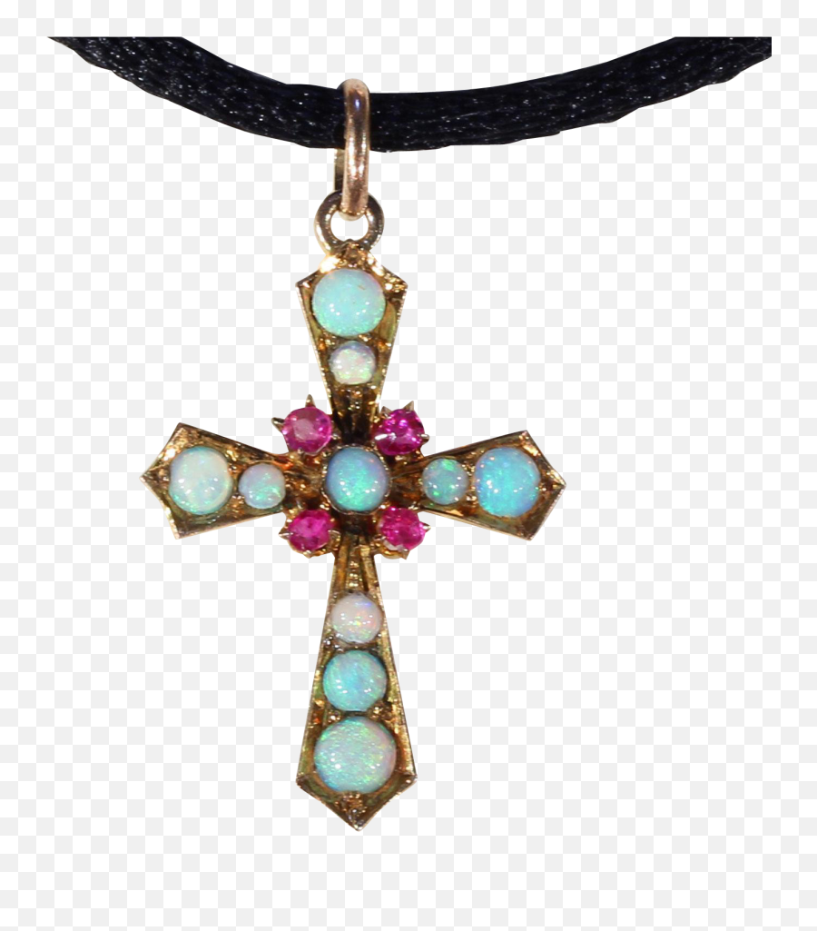 Petit Ruby Opal Gold Cross In Jeweled Clipart - Full Size Locket Png,Gold Cross Png
