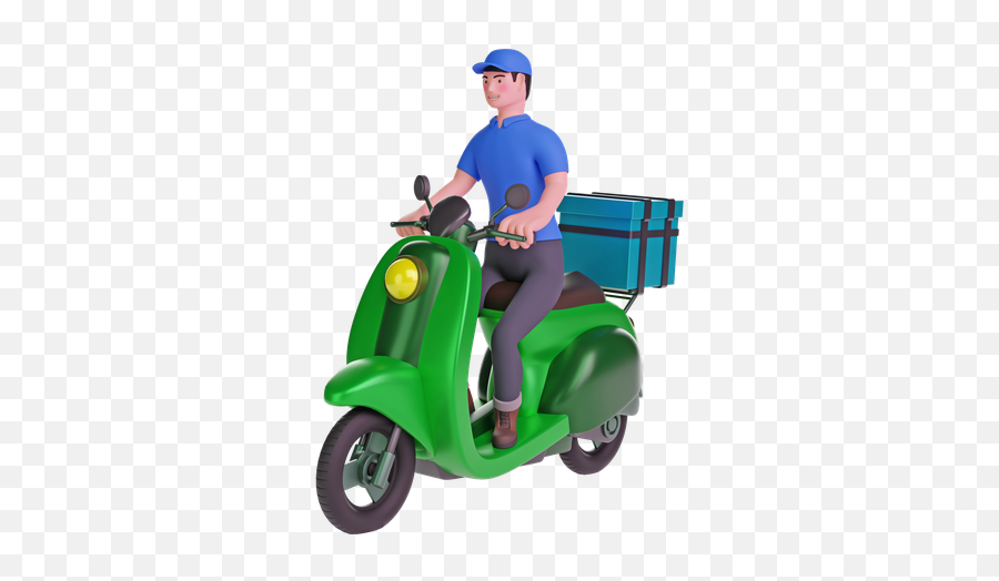 Premium Delivery Man Waving While Riding Motorcycle With - Delivery Bike 3d Icon Png,Icon Motorcycle Company
