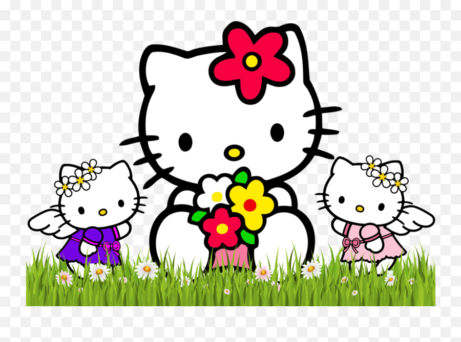 Hello Kitty Backgrounds Png - Hello Kitty With Flowers,Hello Kitty Png