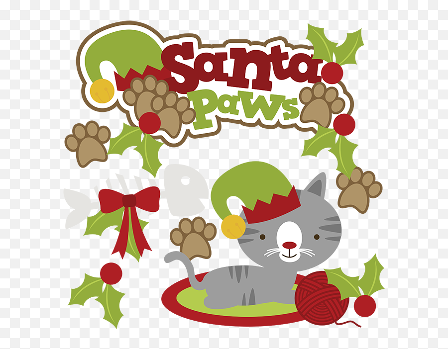 Santa Paws Svg Cat Clipart Cute Clip Art - Cats Christmas Tree Clip Art Png,Cat Paws Png