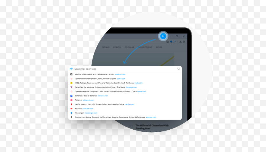 Search In Tabs Find The Tab You Want Opera - Busqueda Rapida Opera Gx Png,Mobile Search Icon