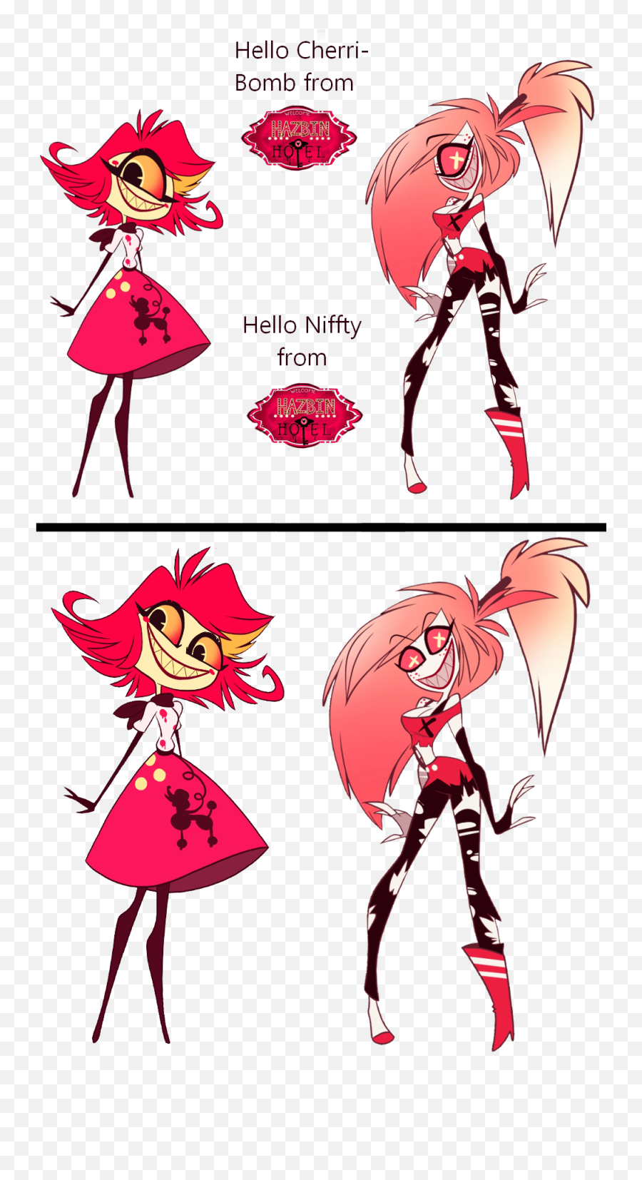 That Feeling When Your Eyes Do Some - Hazbin Hotel Niffty And Cherri Bomb Png,Red Eyes Meme Transparent