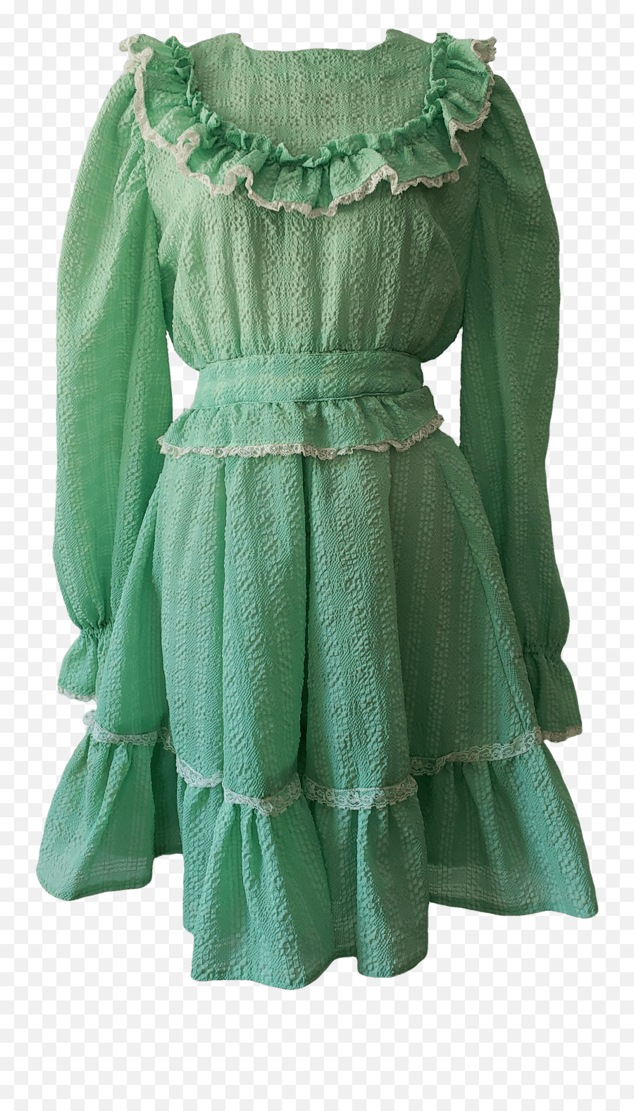70u0027s Light Green Scrunchy Dress With Ruffles - Overcoat Png,Ruffles Png