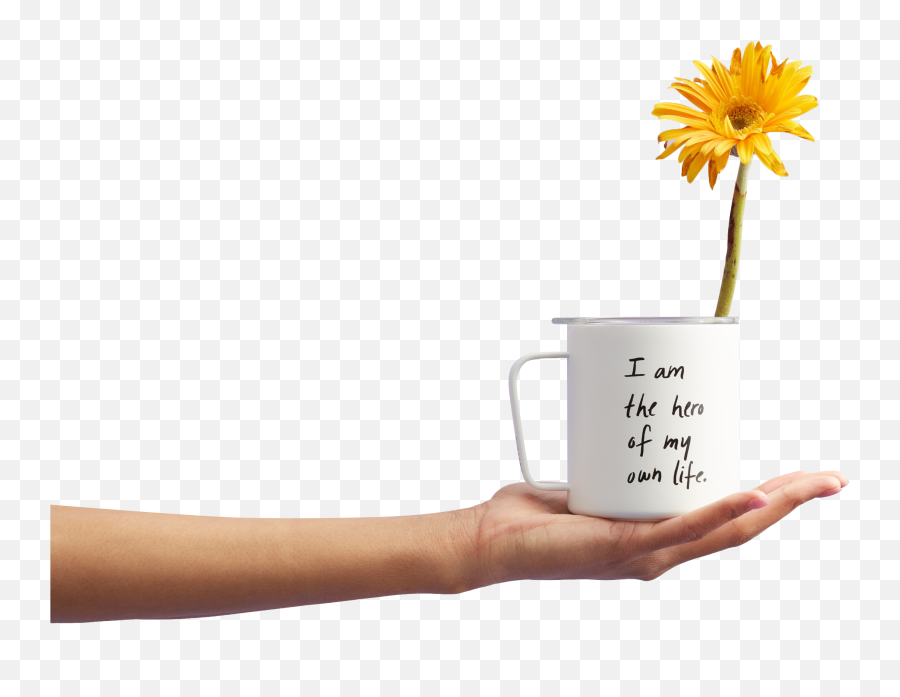 Png Girl Holding Mug With Flower Hand Transparent Background