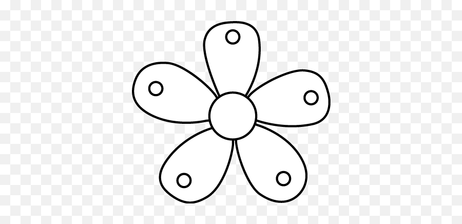 Black And White Single Garden Flower Clip Art - Black And Dot Png,Flower Png Black And White