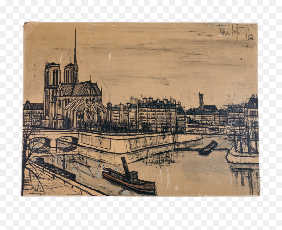 Bernard Buffet Painted Lithograph U2014 Wilderness Trading Co - Bernard Buffet Notre Dame 1956 Png,Buffet Png