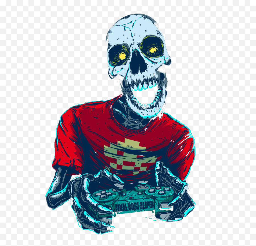 Download Character Tshirt Art Drawing Fictional Free - Skeleton Gamer Png,Download Icon Exo