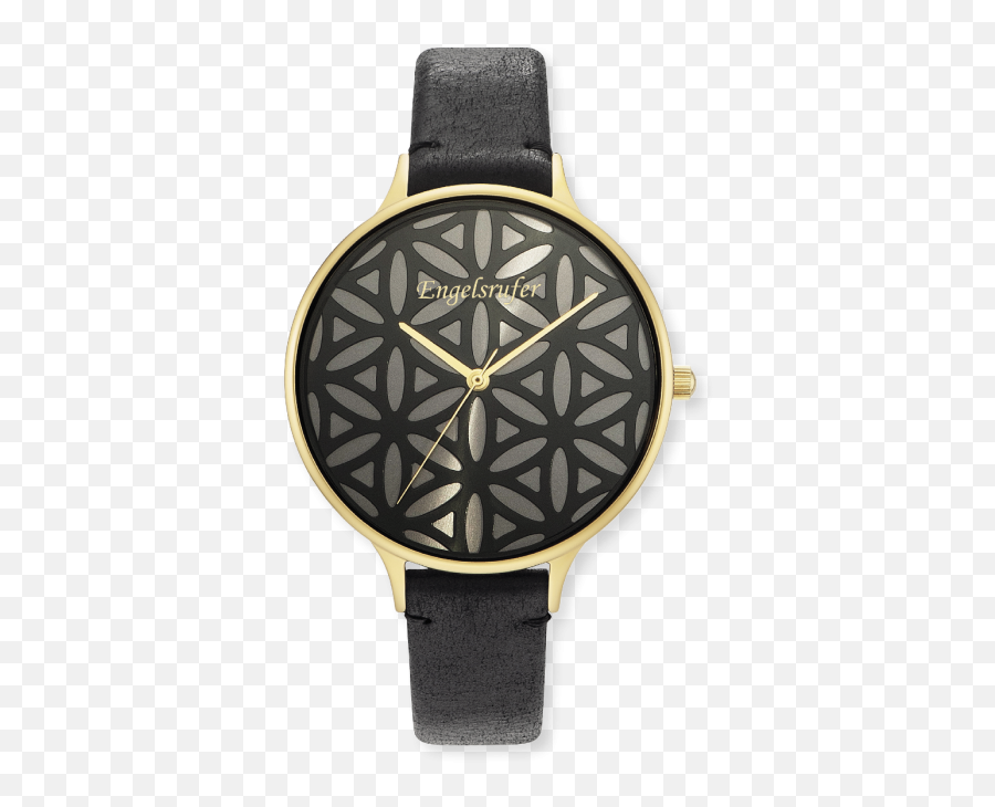 Watch Flower Of Life Gold Leather Strap Black - Watch Png,Flower Of Life Png