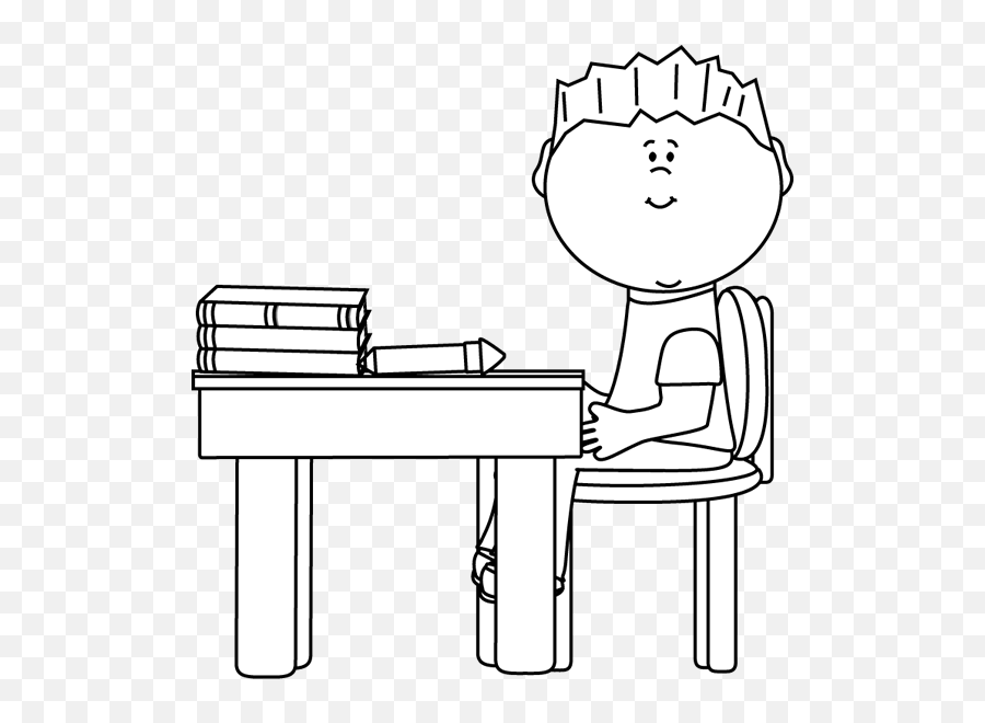 White Kid Png - Black And White Little Boy At School Desk Clip Art,Little Kid Png