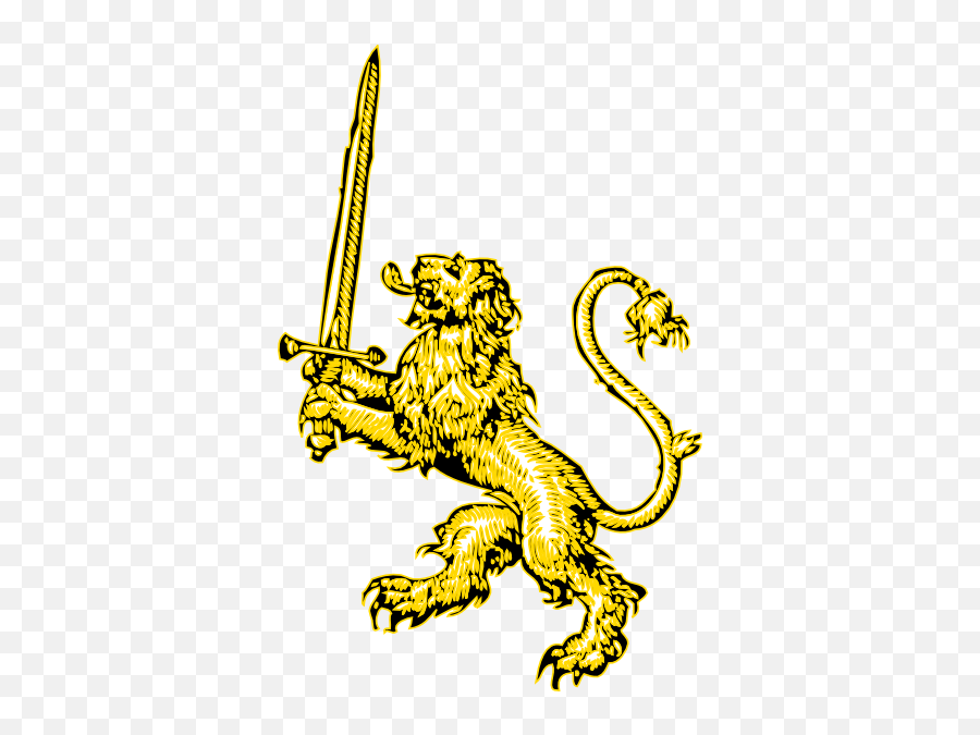 Yellow Lion With Sword Clip Art - Golden Lion With Sword Lion Vector Art Rampant Png,Sword Clipart Png
