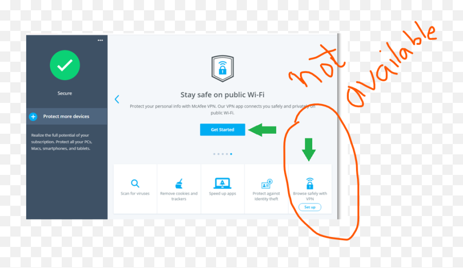 Mcafee Support Community - Mcafee Livesafe Subscription Vpn Option In Mcafee Png,Wireless Icon Disappeared Windows 10