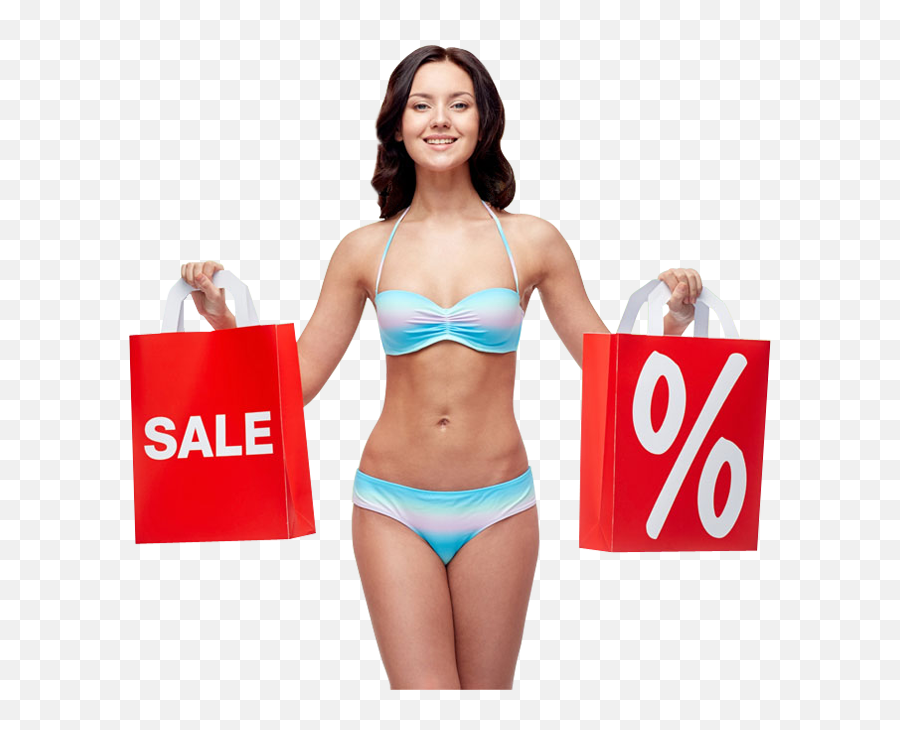Happy Woman In Bikini With Shopping Bags - Happy Woman Png Transparente Woman In Bikini,Bikini Transparent Background