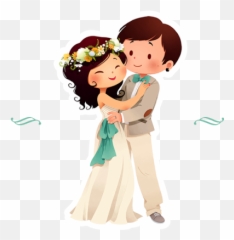Cake Topper - Cartoon Newly Married Couple png