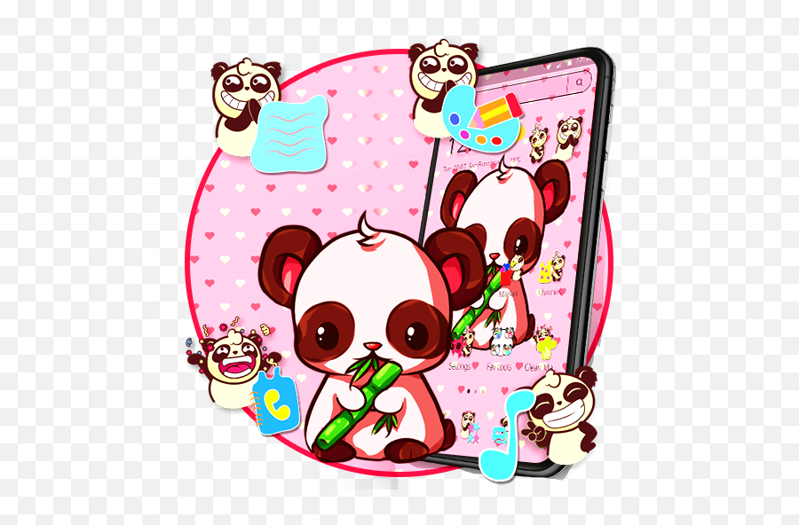 Cute Pink Black Cartoon Panda Launcher Theme Apk 110 - Kawaii Pandas Png,Pink Panda Icon