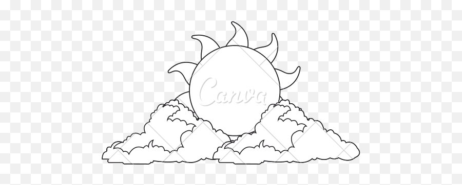 Sun And Clouds Png Black White Transparent - Sketch,Cloud Drawing Png