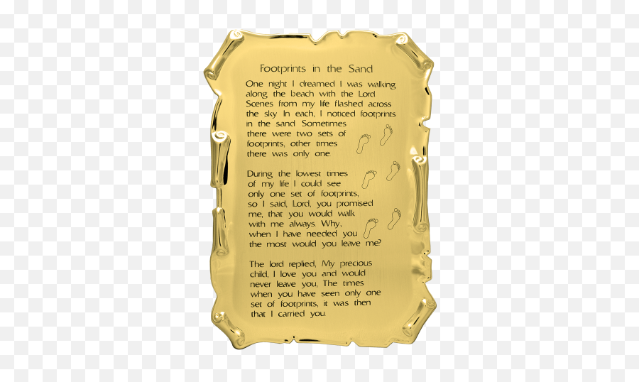 Gold Parchment Plaque With Footprints Poem - Lovely Png,Gold Plaque Png