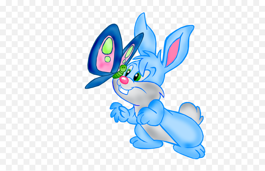 Rabbit With Blue Butterfly Png Picture Cartoon Clip Art - Butterfly And Rabbit Clipart Hybrid,Blue Butterfly Png