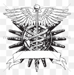 Caduceus With Banner Production Ready Artwork For T - Shirt Illustration Png,Caduceus Transparent Background