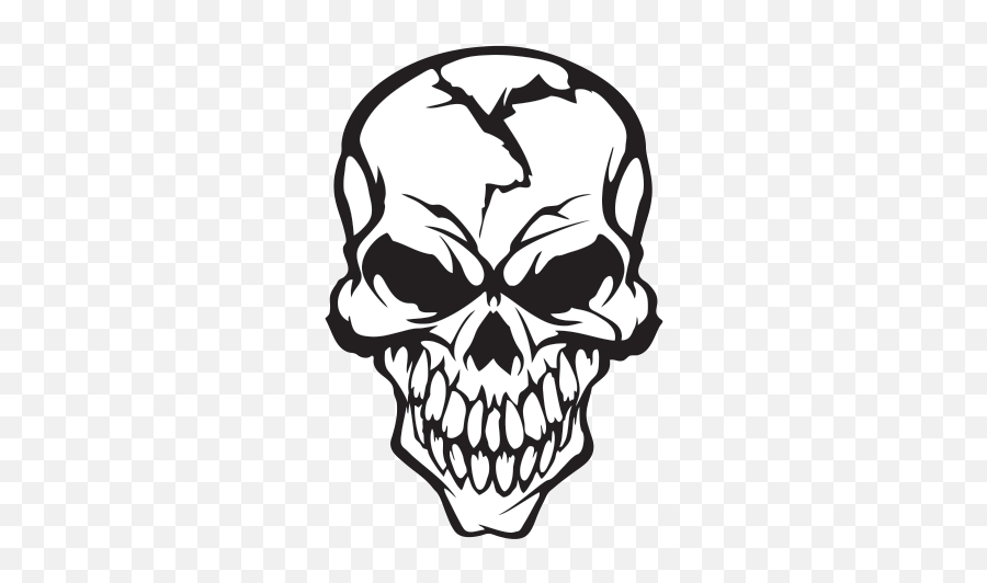 Cracked Skull Clipart - Skull Black And White Png,Skull Drawing Png