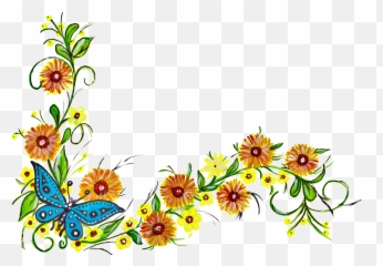 5 Flower Butterfly Corner Png Transparent Onlygfxcom - Butterfly And Flower Border Design,Corner Png