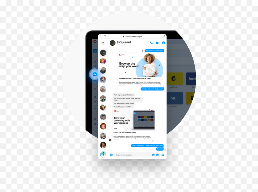 Messengers In The Sidebar Whatsapp Facebook Messenger - Opera Browser Messenger Png,Facebook Messenger Logo Png
