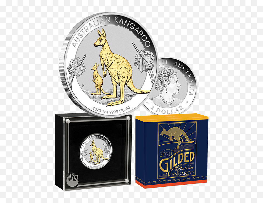 2020 1 Australian Kangaroo 1oz Silver Gilded Coin - Silver Coin Kangaroo 1oz Silver Png,Kangaroo Logo