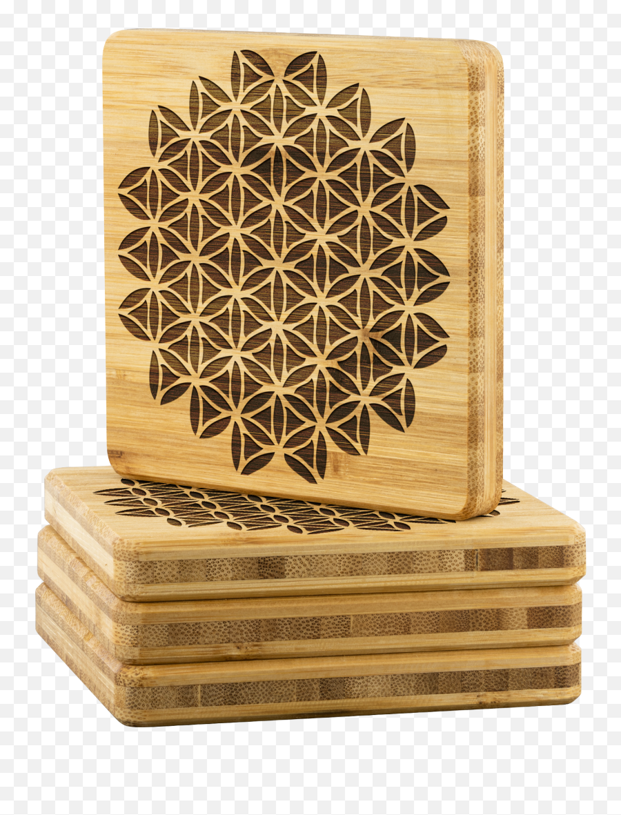 Flower Of Life Bamboo Coaster Set - Drink Coaster Png,Flower Of Life Png