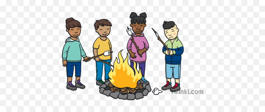 Children Round A Campfire No Background Camping Outdoors - Cartoon Png,Campfire Transparent Background