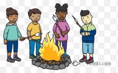 Children Round A Campfire No Background Camping Outdoors - Cartoon Png,Campfire Transparent Background