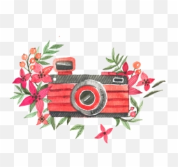 Ftestickers Watercolor Camera Flowers Pink - Camera Gambar Ilustrasi Berwarna Png,Red Camera Png