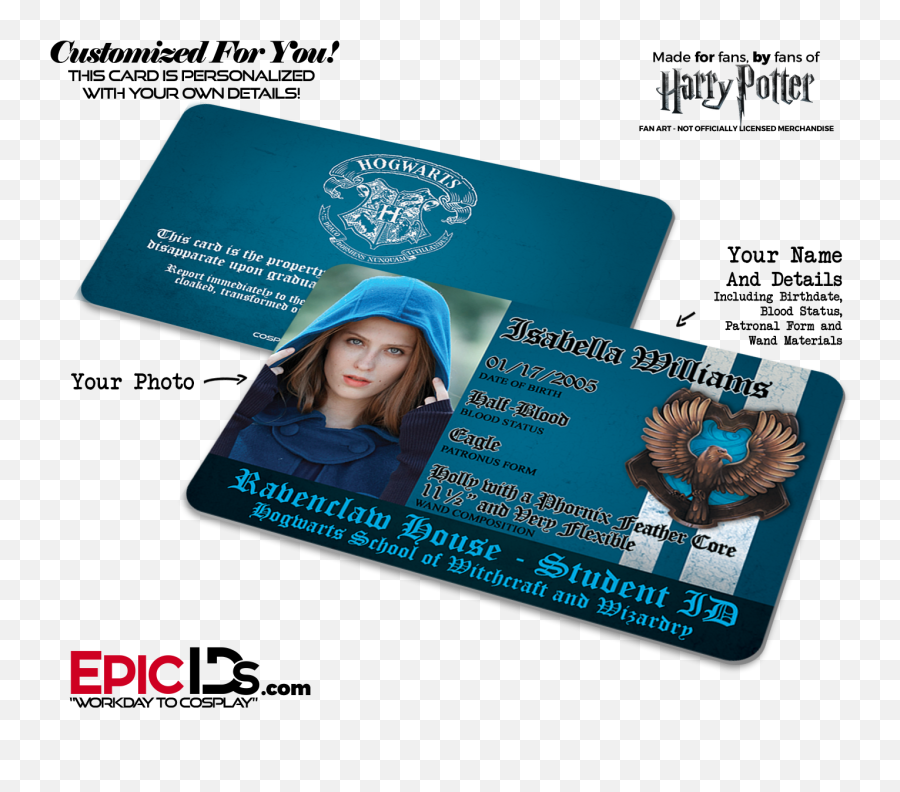 Hogwarts School U0027ravenclawu0027 Harry Potter Inspired Student Id Photo Personalized - Harry Potter Png,Hogwarts Transparent