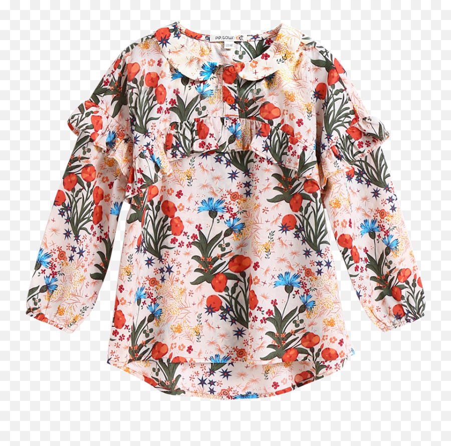 Girlu0027s Floral Shirt Peter Pan Collar Ruffles Long Sleeve Top - Blouse Png,Ruffles Png