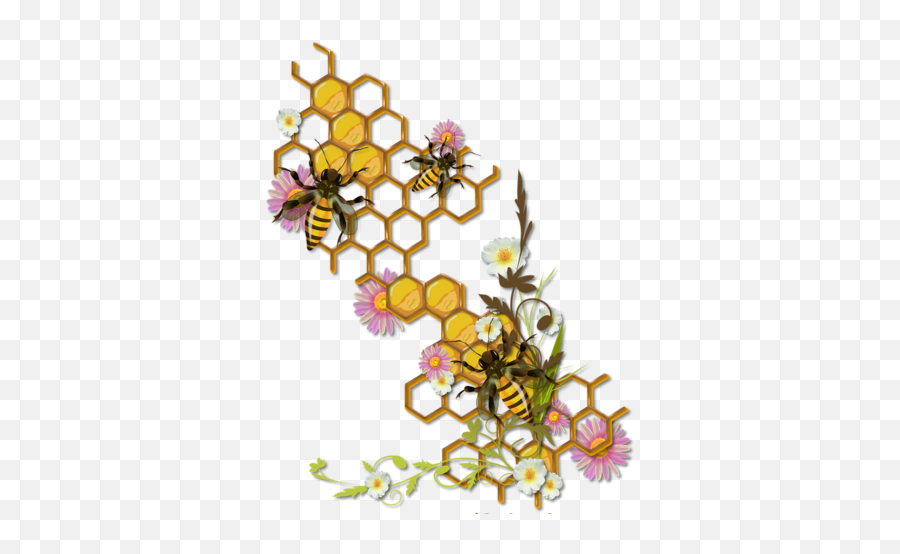 Bee Art Clipart - Honeycomb With Bees Drawing Png,Bee Clipart Png
