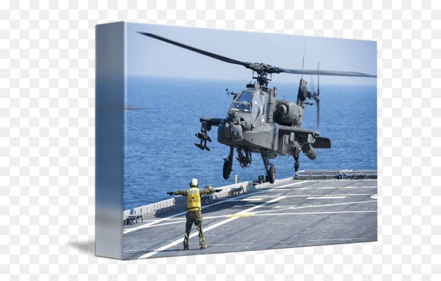 An Army Ahd Apache Helicopter Prepares To Land By Stocktrek Images - Army Helicopter On Navy Ship Png,Apache Helicopter Png