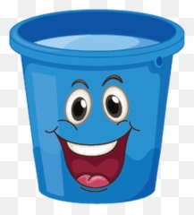 Buckets With Faces Blue Happy Clipart - Cartoon Bucket With Face Png,Bucket Clipart Png