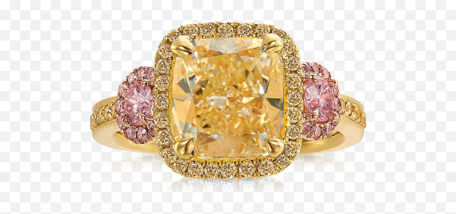 329ct Cushion Cut Yellow Diamond Vault Ring - Engagement Ring Png,Yellow Diamond Png