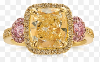 329ct Cushion Cut Yellow Diamond Vault Ring - Engagement Ring Png,Yellow Diamond Png