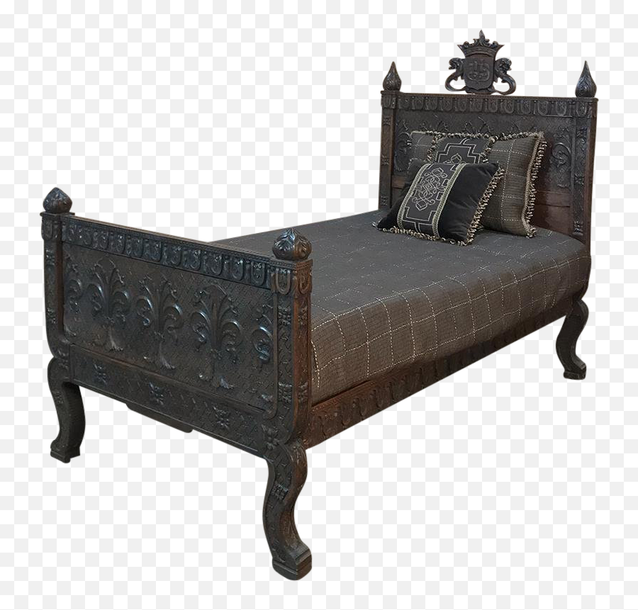 19th Century Italian Gothic Florentine Hand - Carved Walnut Bed Png,Bed Transparent