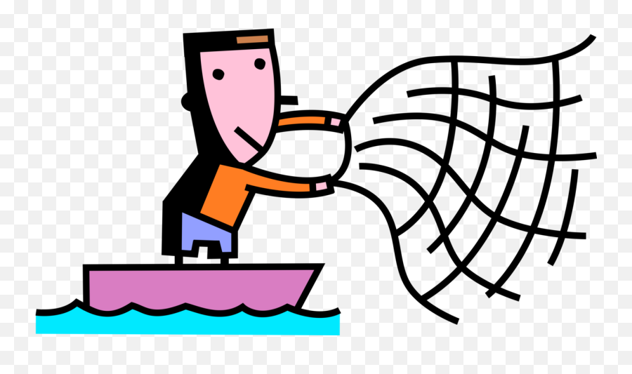 Fisherman Throws Fishing Net In Water - Vector Image Cartoon Fisherman With Net Png,Fishing Net Png