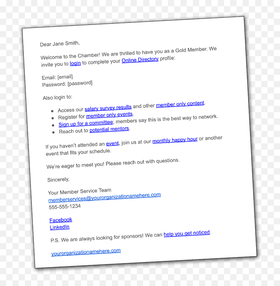 How To Write A Great Welcome Letter For New Members Sample - Dot Png,Small Facebook Icon For Email Signature